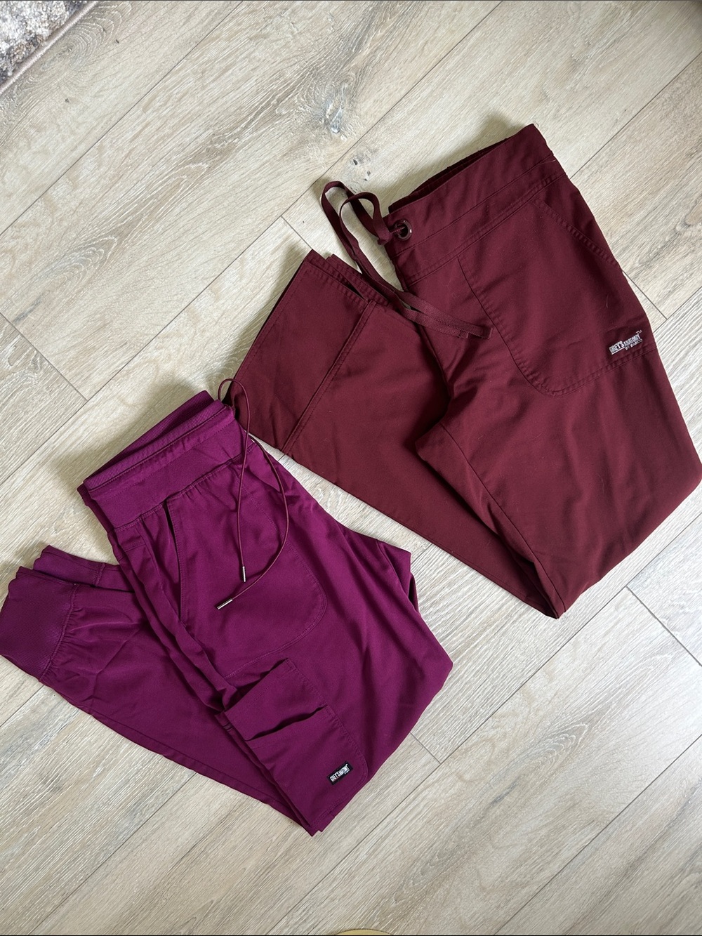 Grey's Anatomy Women's Bundle of two Scrub Pants in Burgundy and Plum